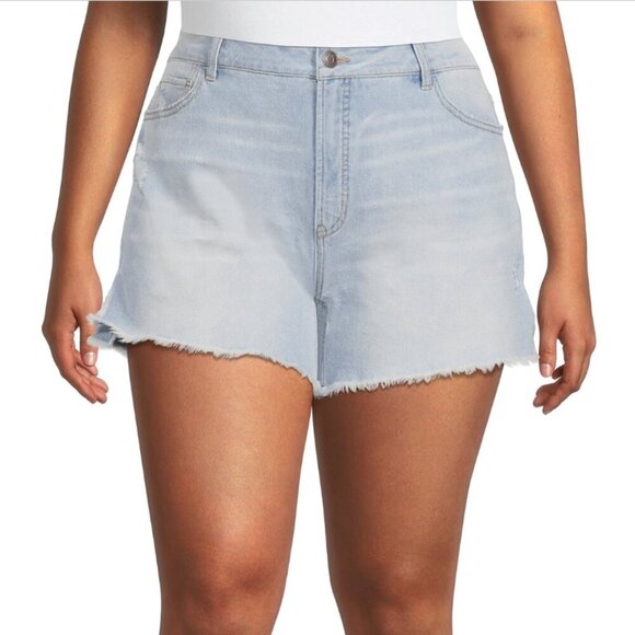 NWOT Terra & Sky Women's Plus High Rise Frayed Hem Boyfriend Denim Shorts,24W - Picture 1 of 7